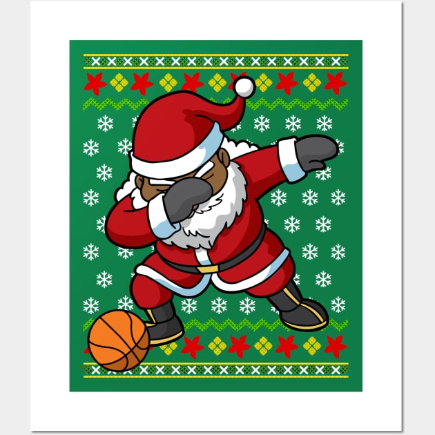 African American Black Santa Claus Dabbing Basketball Wall Art by E